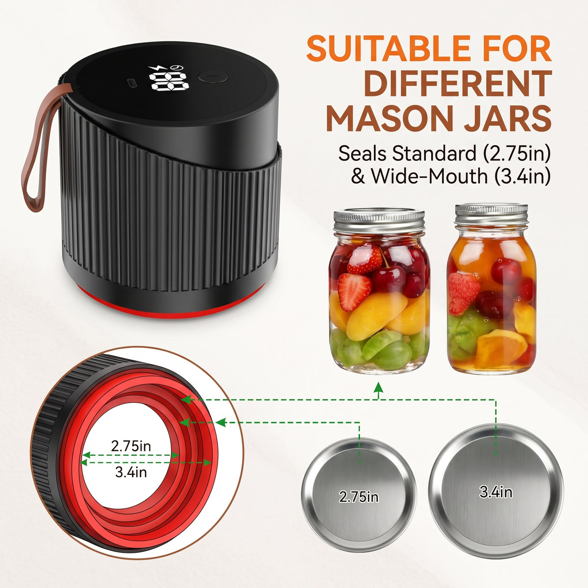 VacuFresh Electric Mason Jar Vacuum Sealer | Cordless Automatic