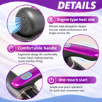 Luxvac mattress vacuum showing the heat sink, ergonomic handle, and one-touch start button