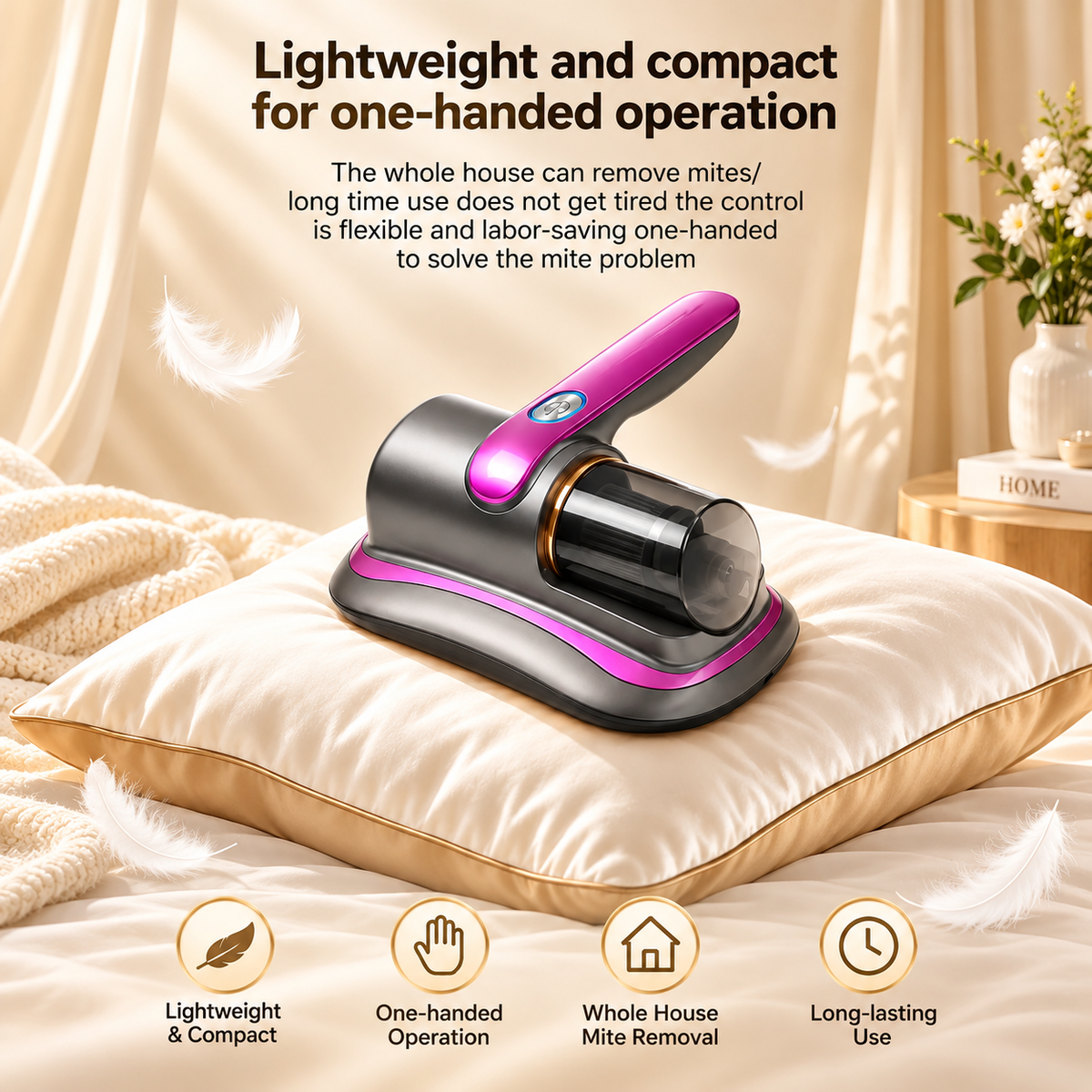 Lightweight Luxvac UV-C mattress vacuum designed for one-handed use