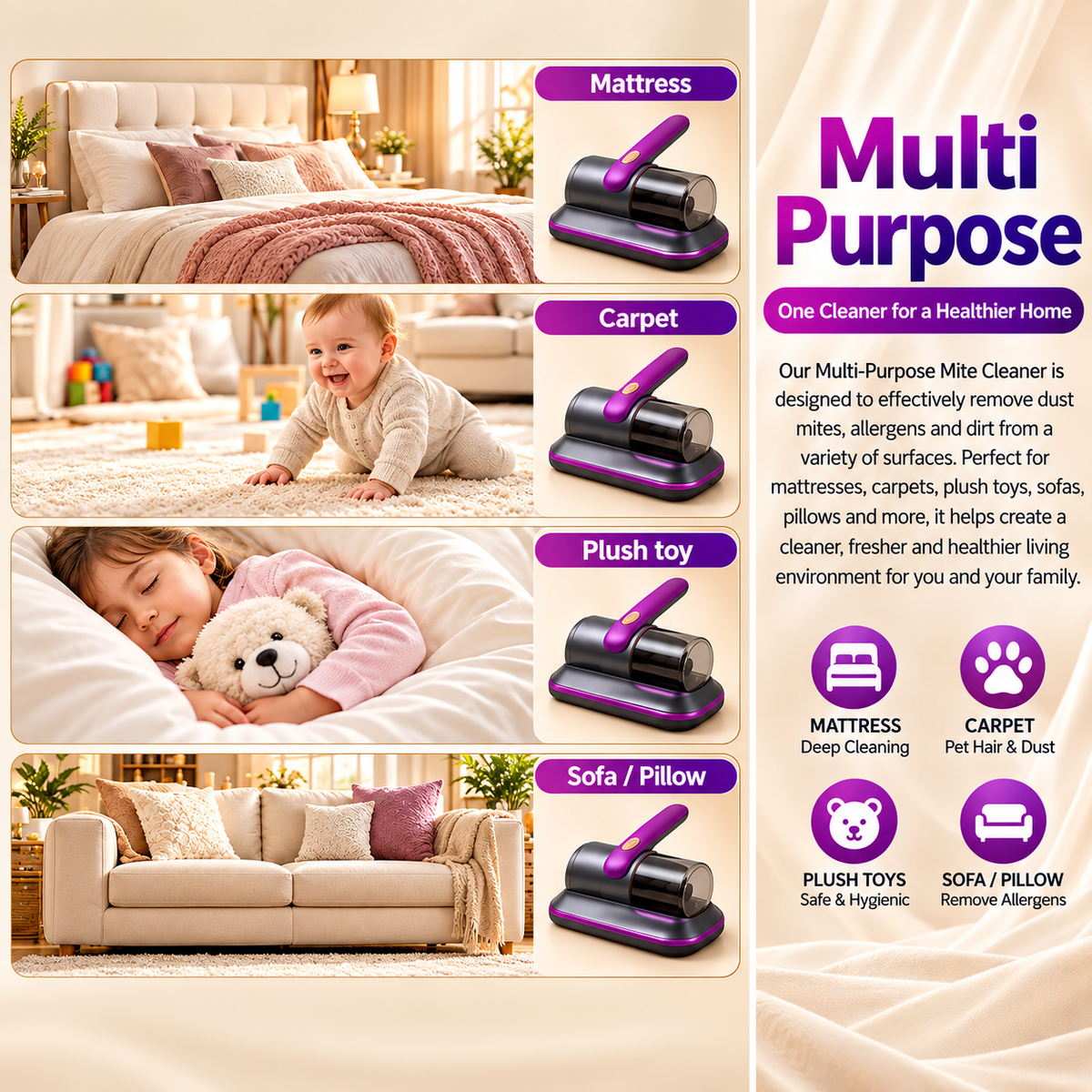 Luxvac mattress vacuum for mattresses, carpets, plush toys, sofas, and pillows