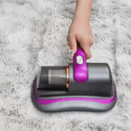 Luxvac mattress vacuum cleaning a carpet and showing the collected dust being emptied and rinsed